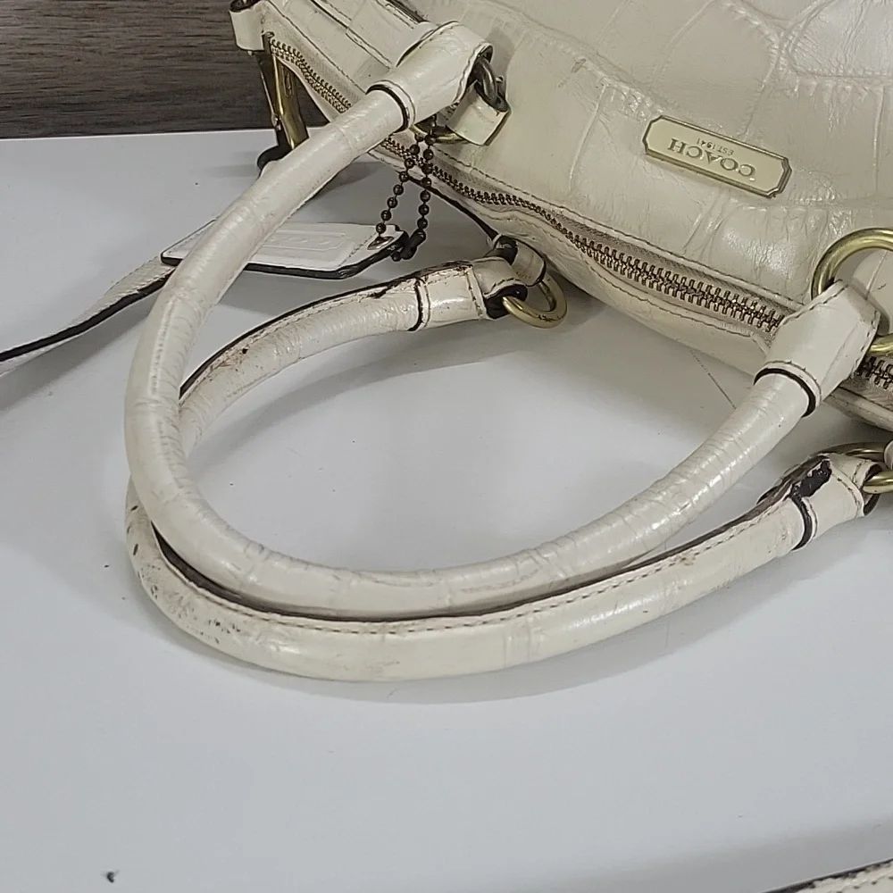 Coach Off-White Croc-Embossed Leather Top-Handle Satchel Crossbody Bag F23042